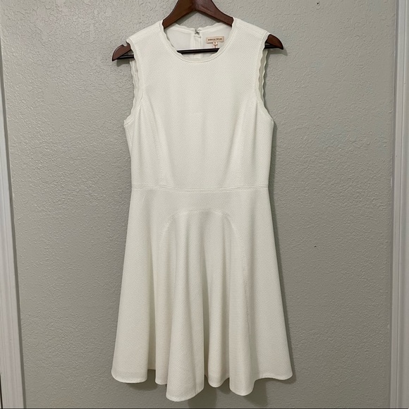 Rebecca Taylor White Fit and Flare Textured Scalloped Dress - Picture 2 of 13